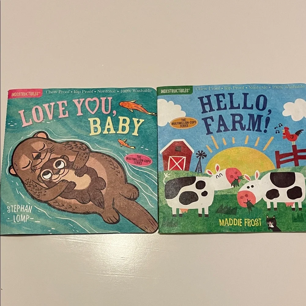 INDESTRUCTIBLES Baby Book Set Love You, Baby & Hello, Farm! BUNDLE